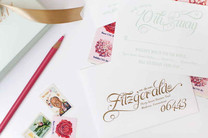 Mint and Pink Wedding Invitation | Coral Pheasant