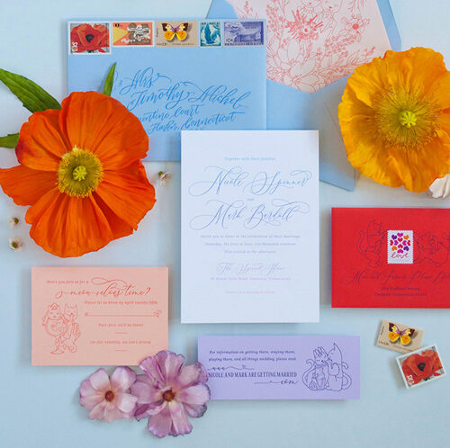 Modern colorful love cat wedding invitation